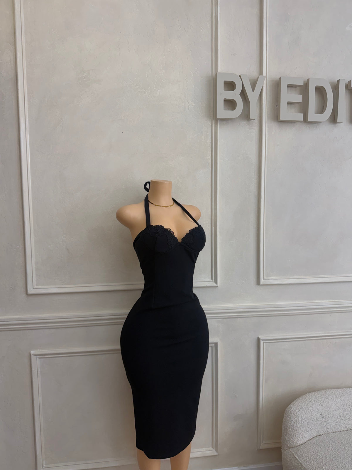Black lace midi dress
