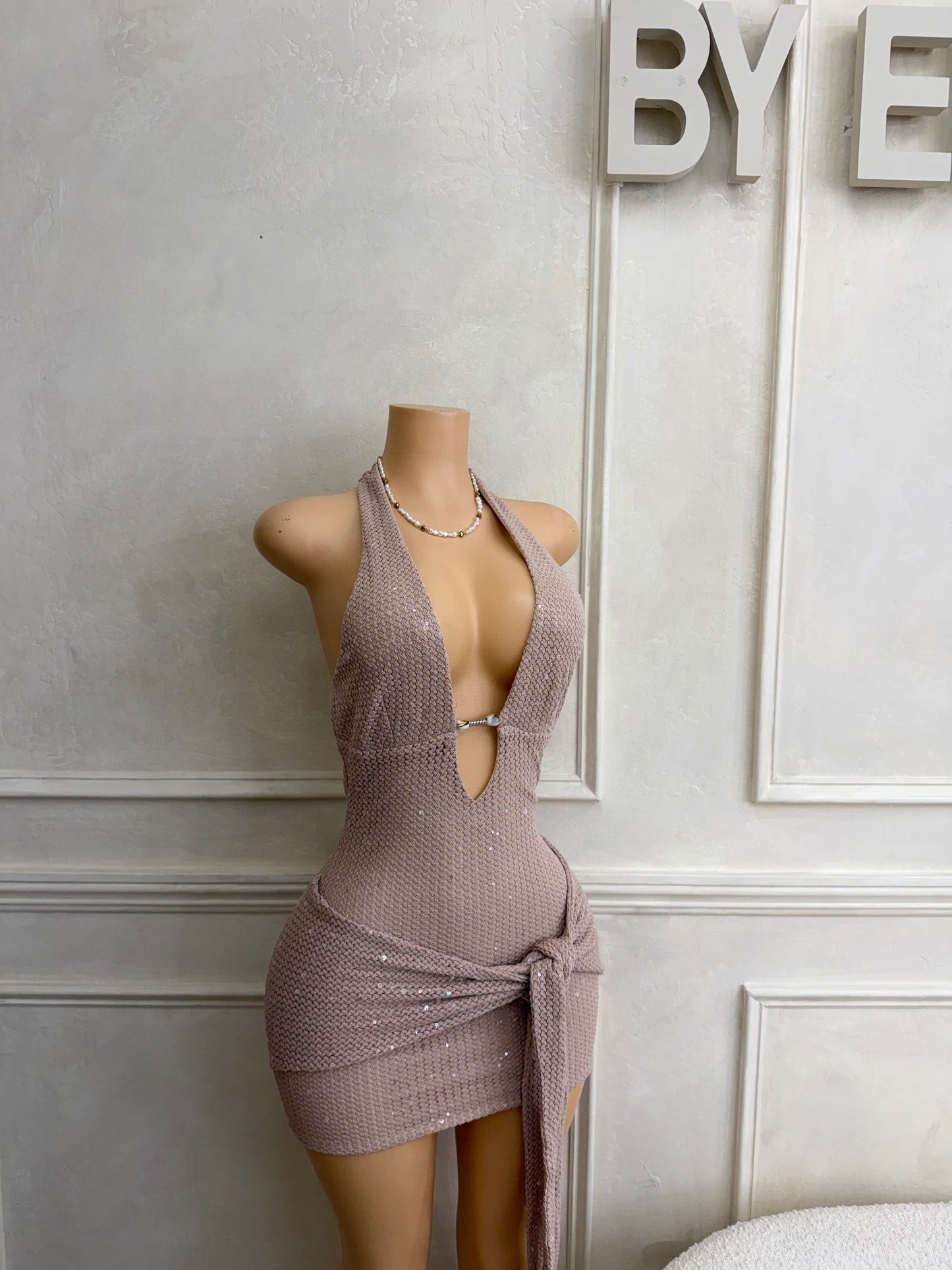 Sequence halter dress