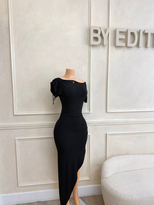 Black one side off shoulder asymmetrical dress