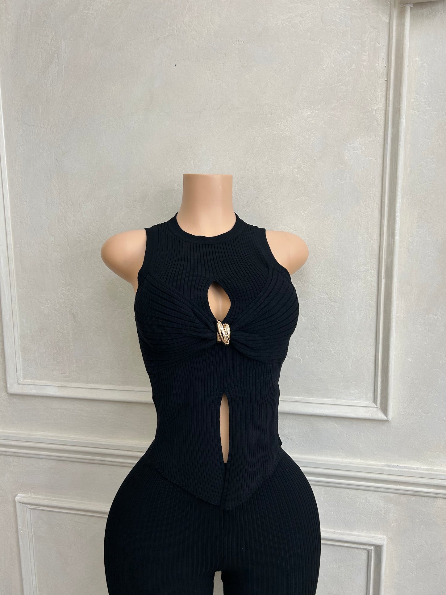 Black knit top and pant set