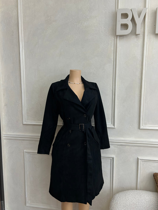 Black suede trench coat