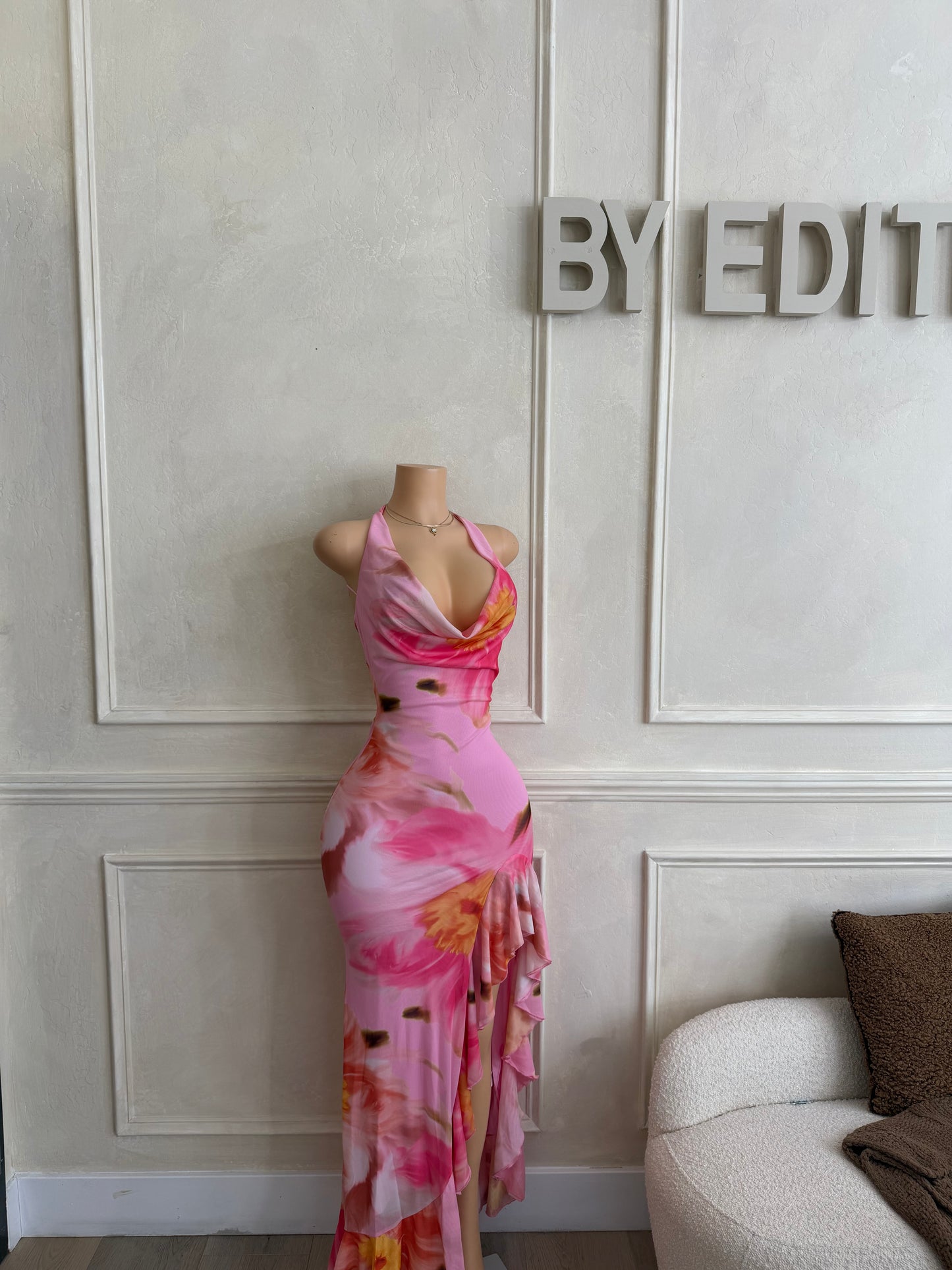 Pink maxi ruffle dress