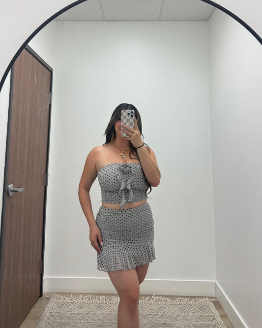 Grey polka dot skirt set