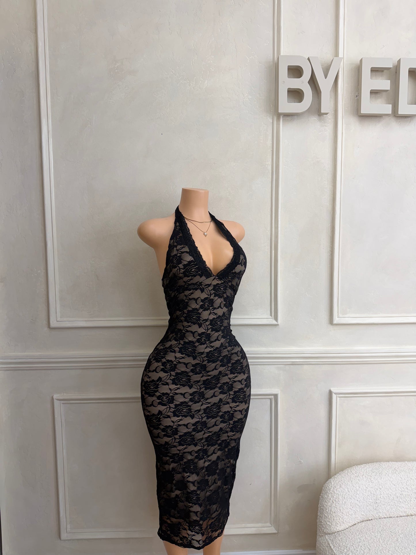 Black lace midi dress