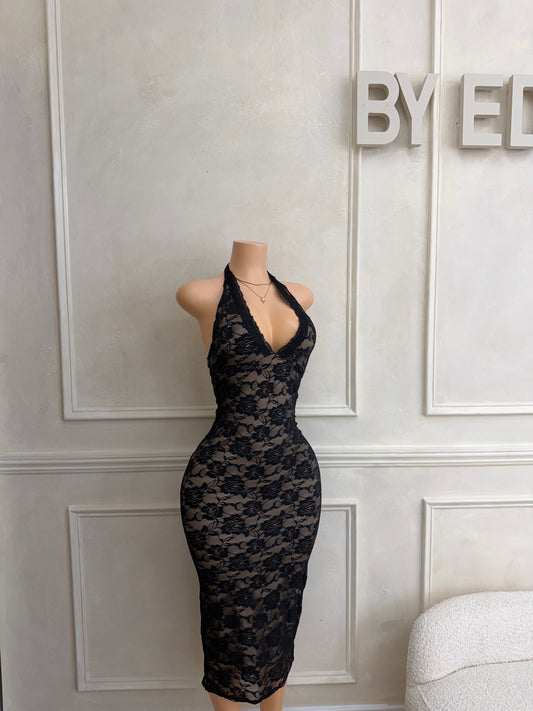 Black lace midi dress