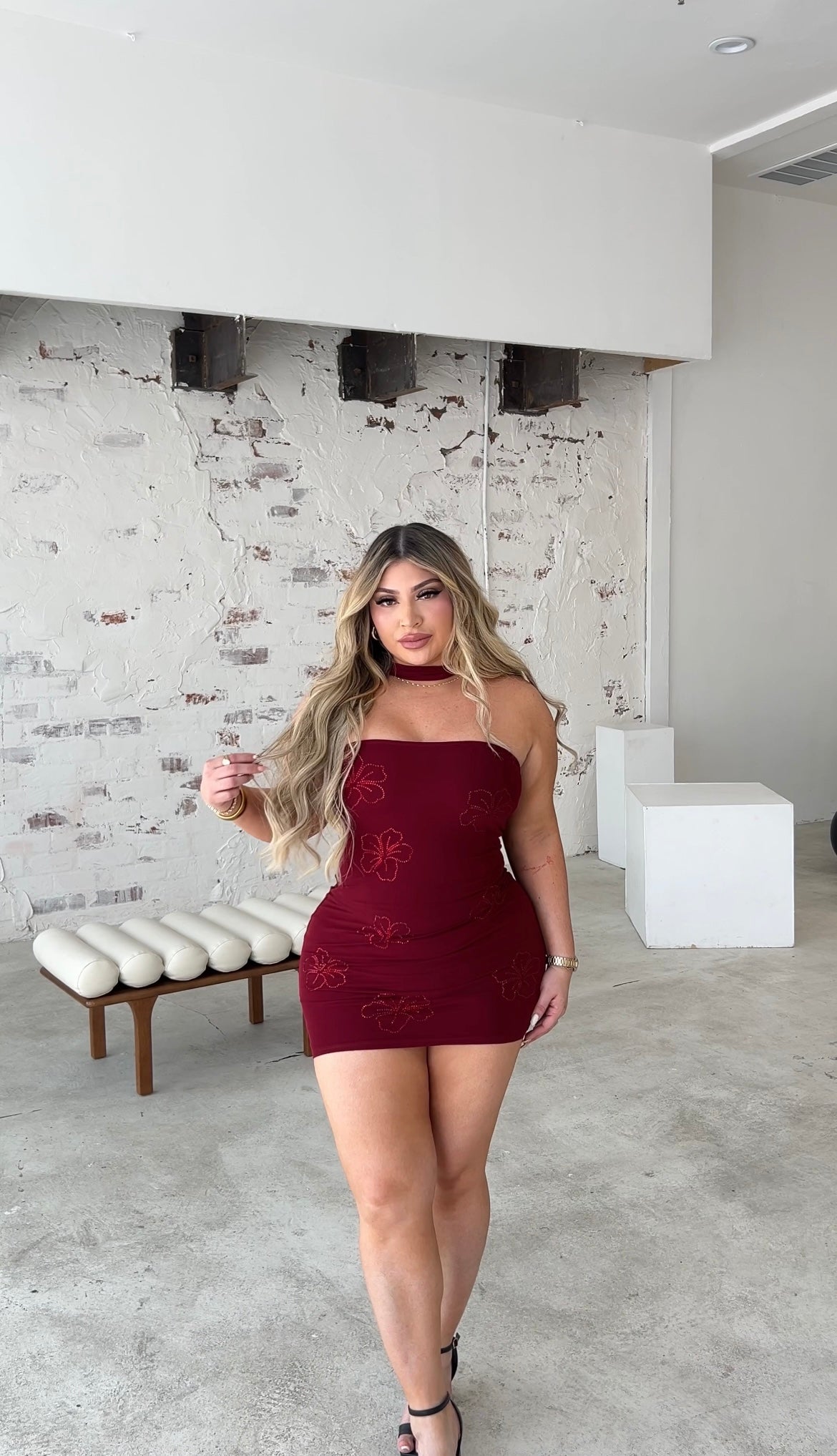 Burgundy Mini Dress With Scarf