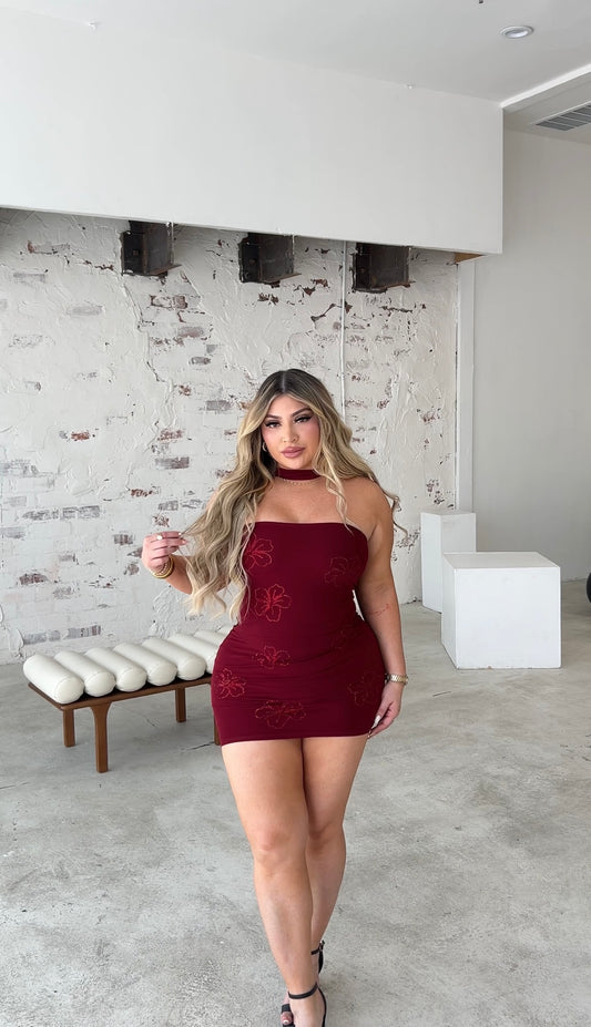 Burgundy Mini Dress With Scarf