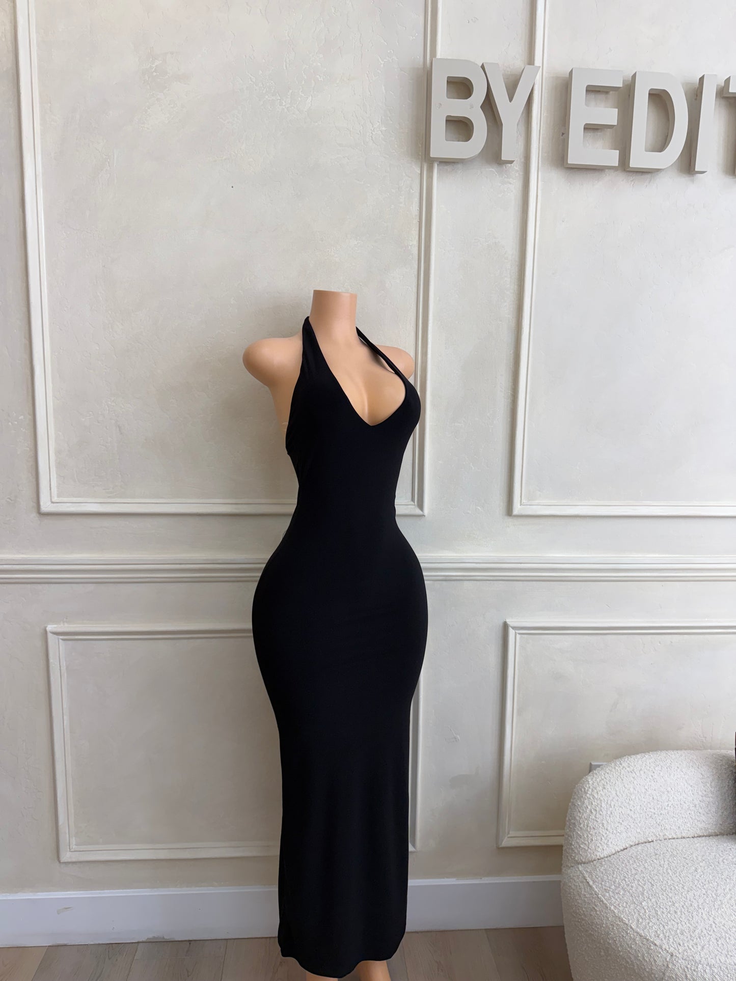 Black halter maxi dress