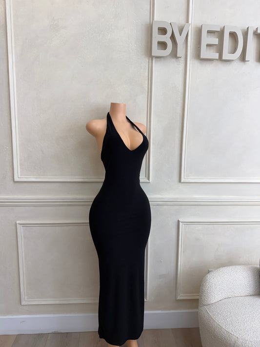Black halter maxi dress