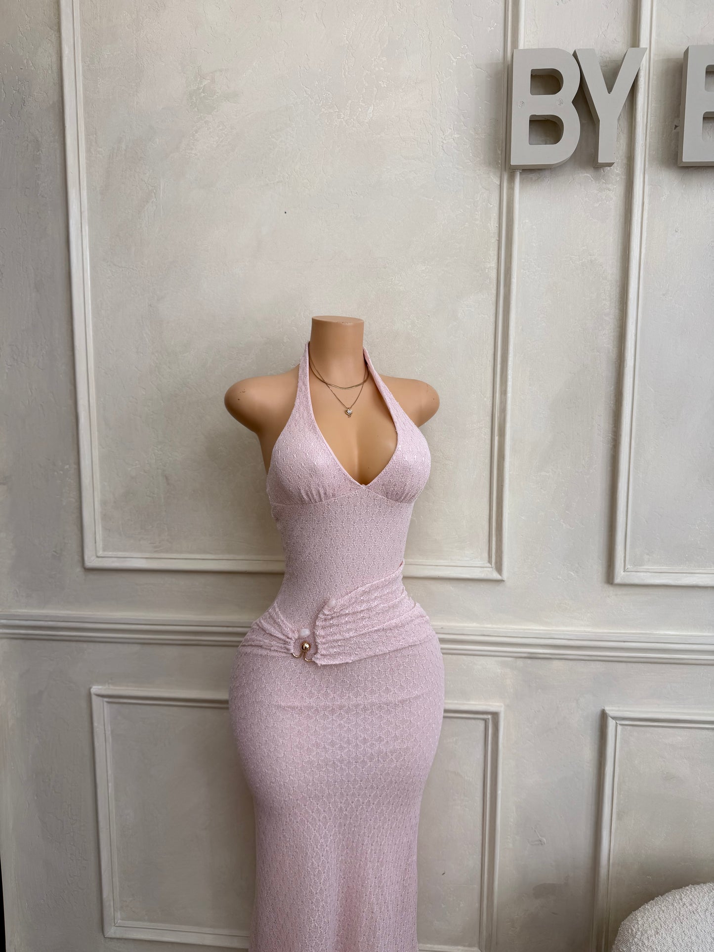 Pink halter maxi dress