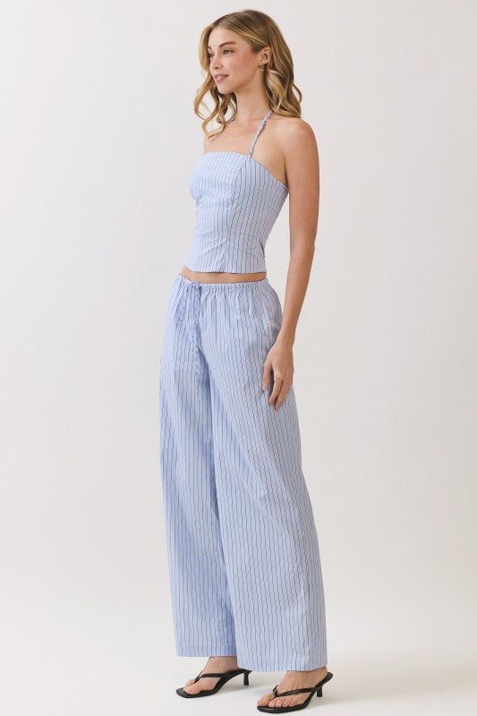 Blue stripe wide pant set