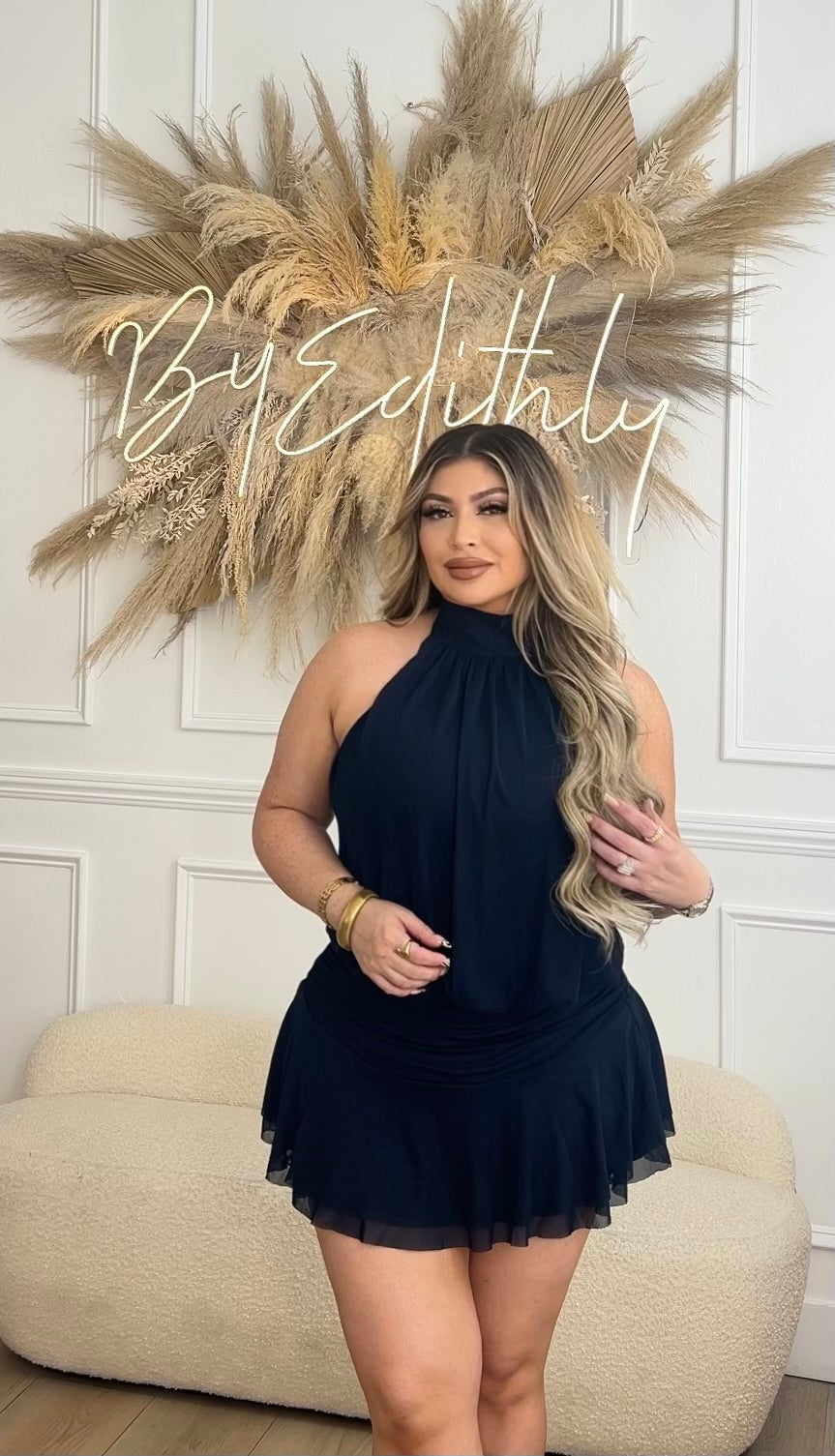 Midnight mesh halter dress