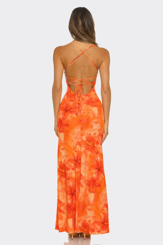 Mesh maxi dress with open back