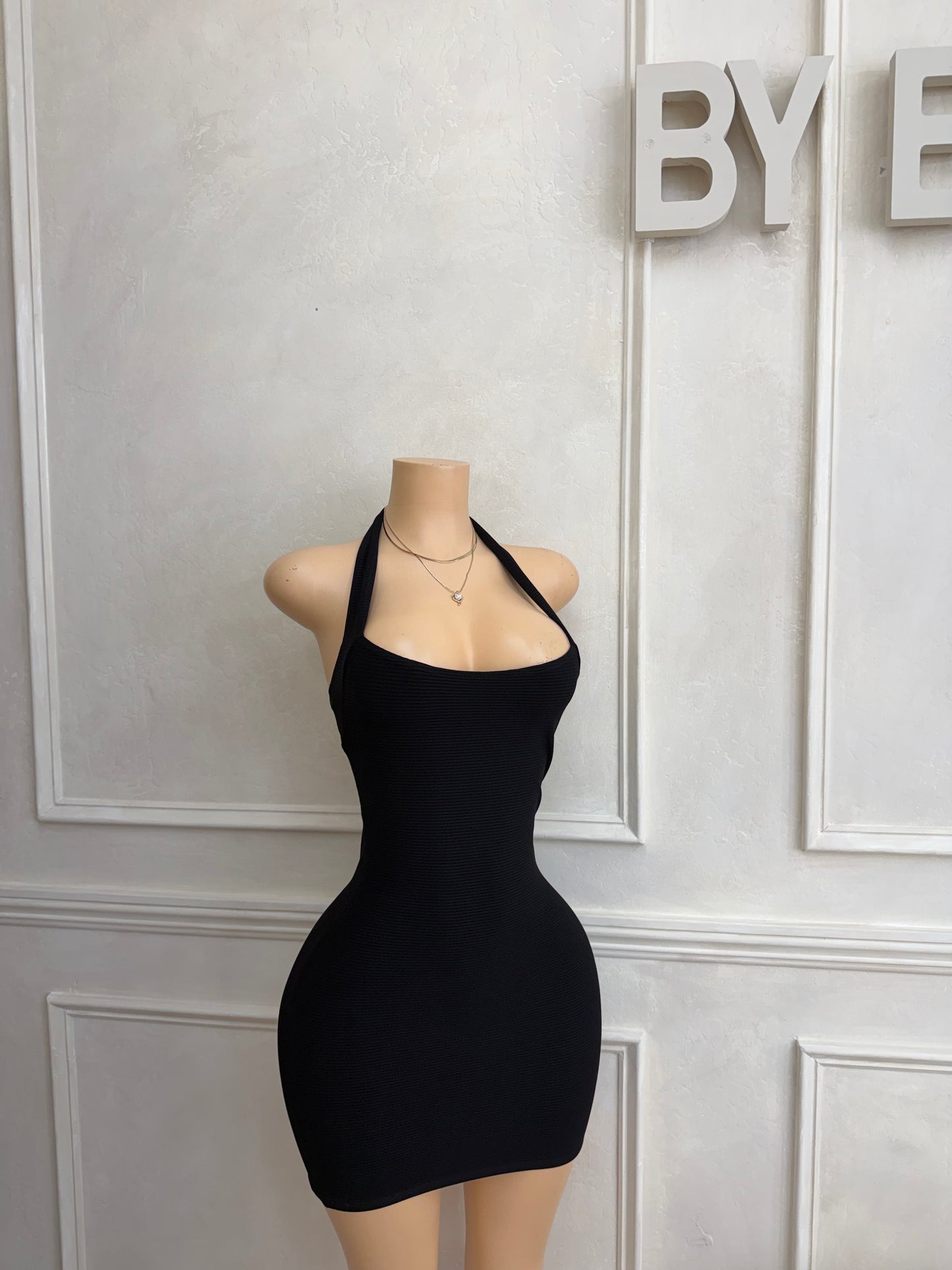 Black halter snatching dress