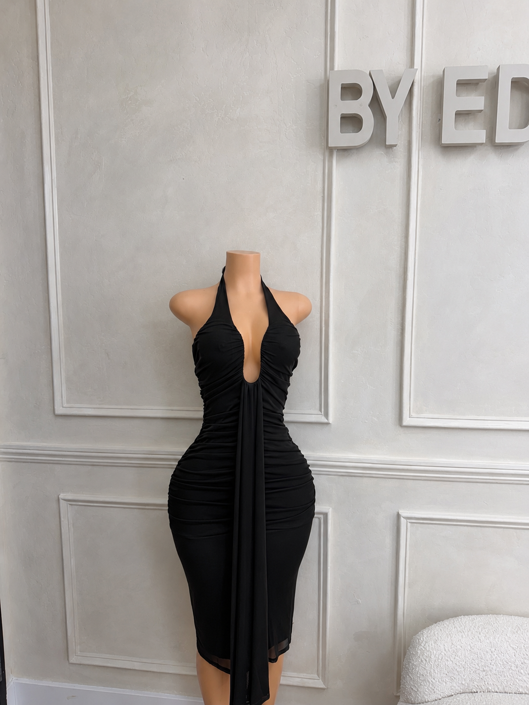 Black halter midi dress