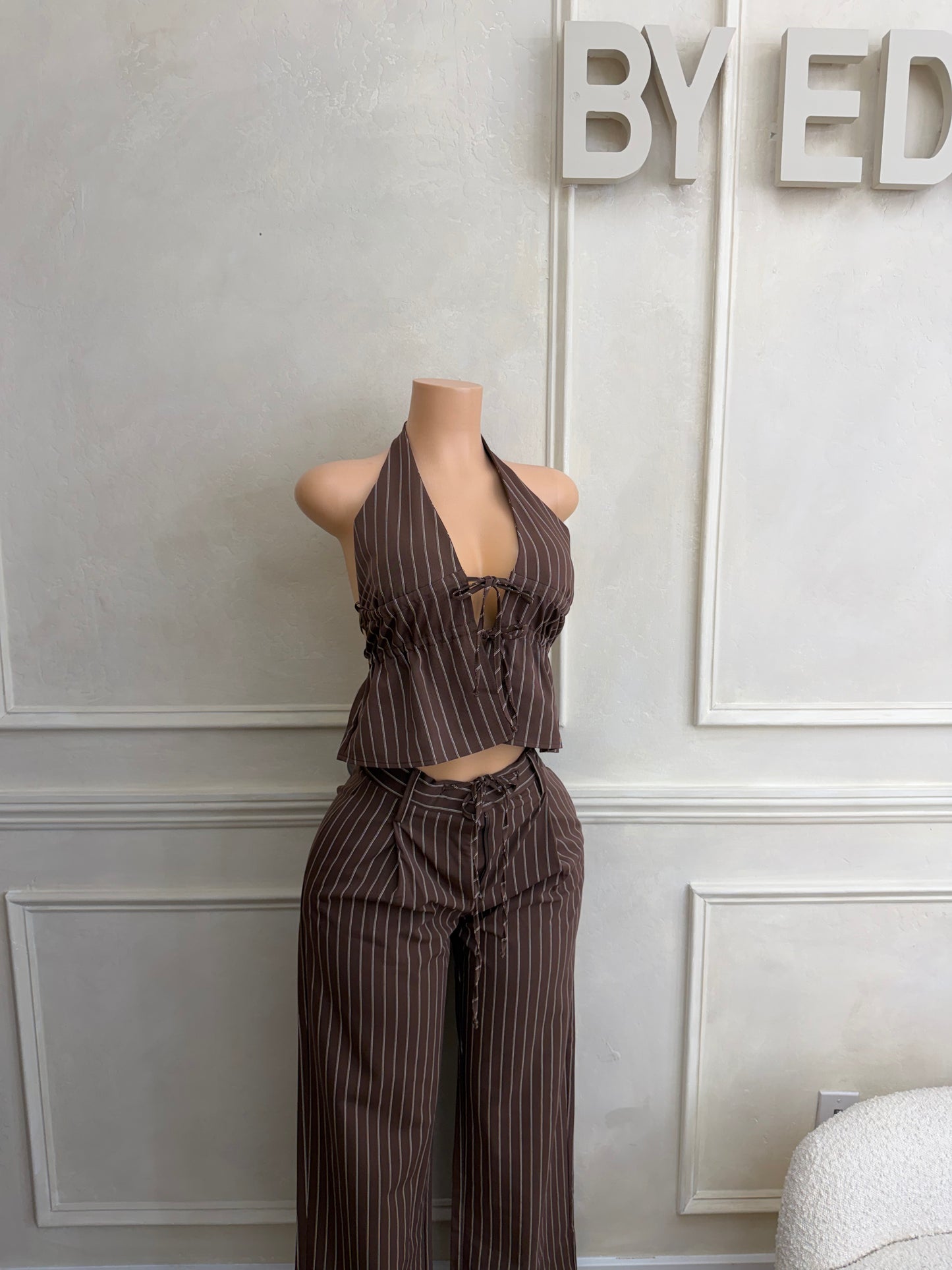 Brown striped pant set