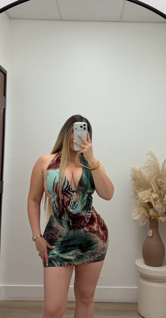 Animal teal skirt set