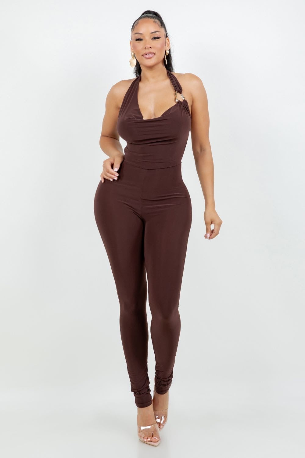 Brown halter jumpsuit