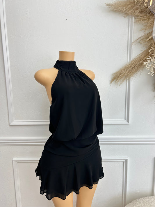 Black halter ruched dress