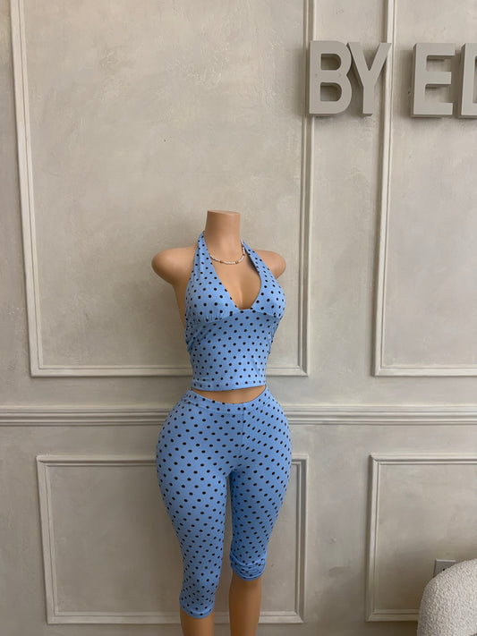 Blue polka dot capri set