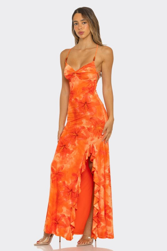 Mesh maxi dress with open back