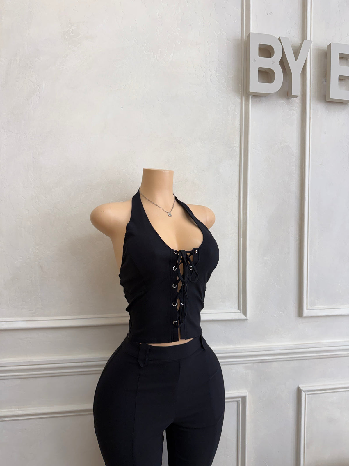 Halter top and pant set black