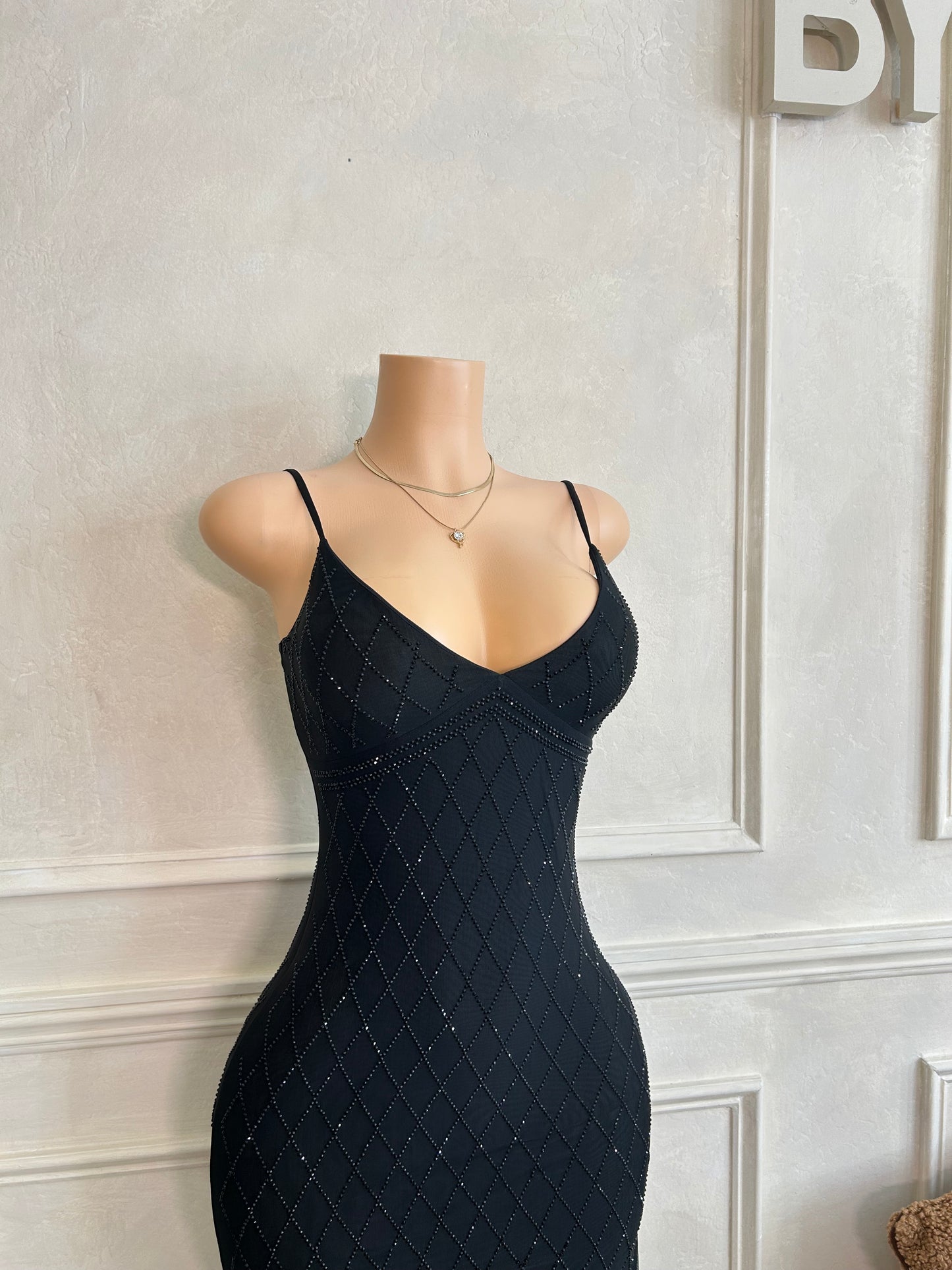 Black sequence maxi dress with side slit