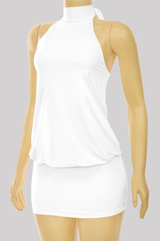 High halter cowl neck dress