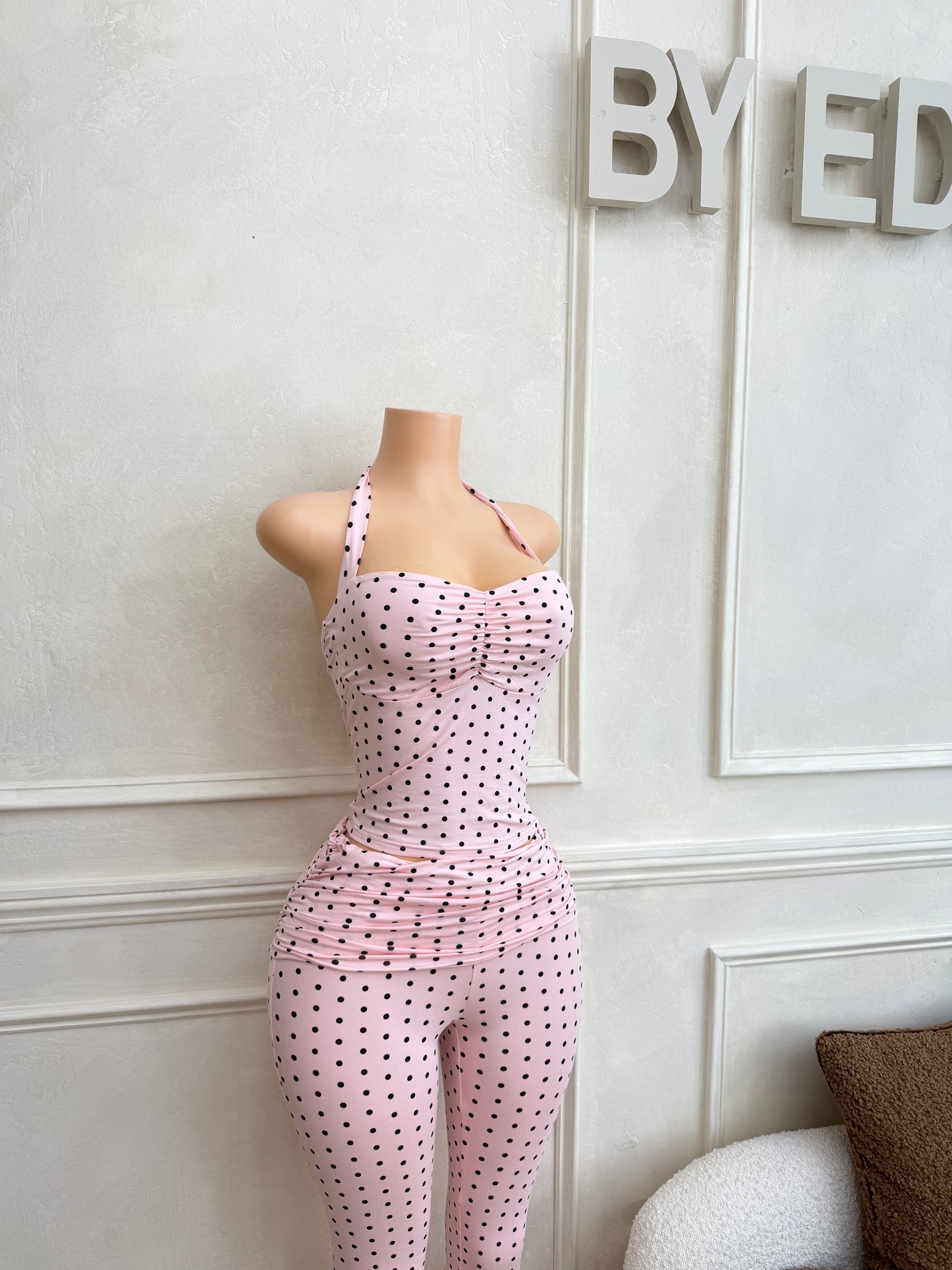 2pc pink polka dot pant set