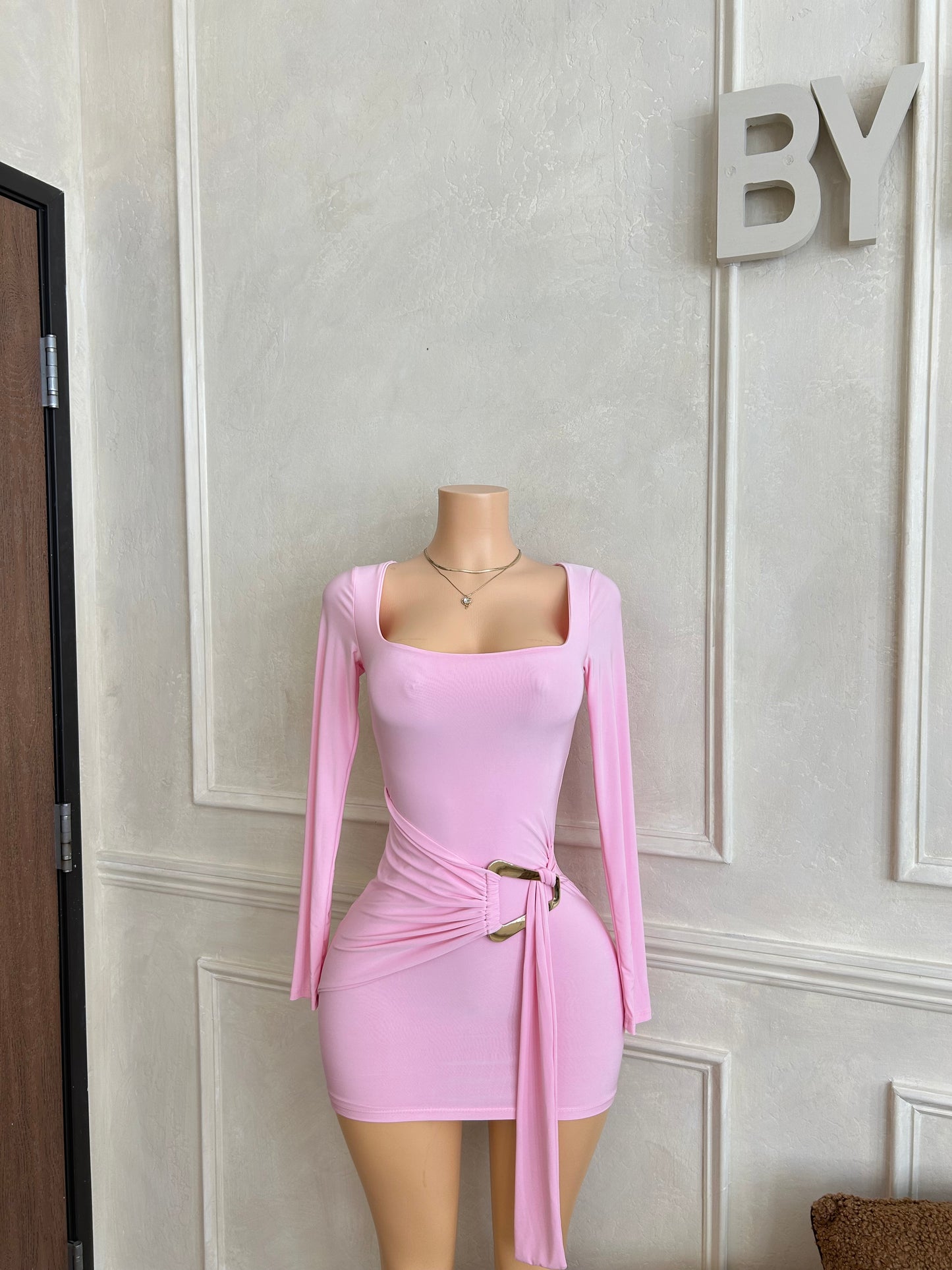 Pink gold detail drape dress