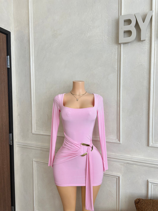 Pink gold detail drape dress