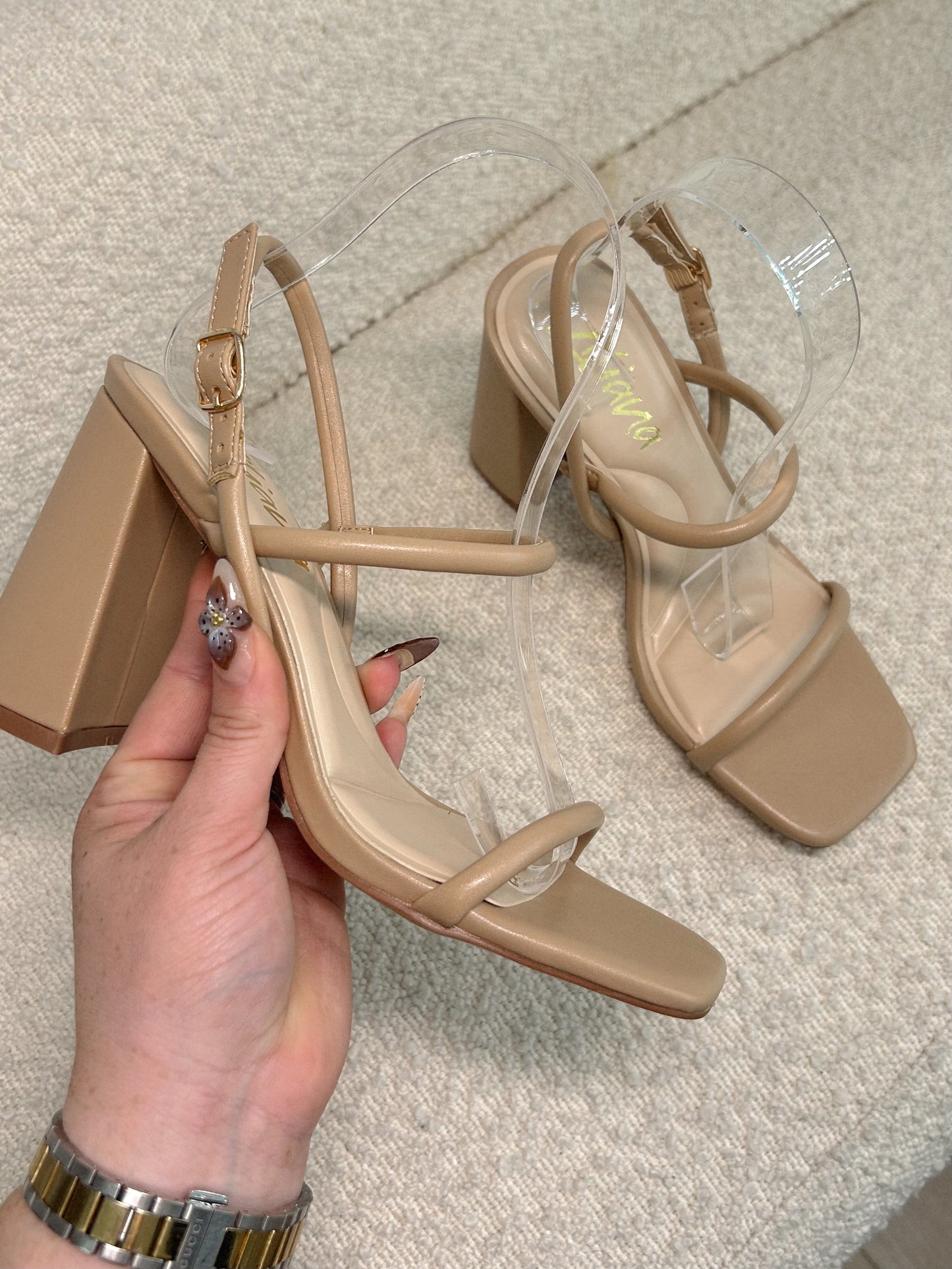 Nude block heel