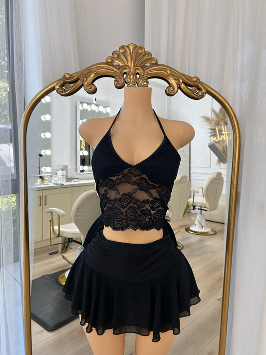 Black lace skirt set
