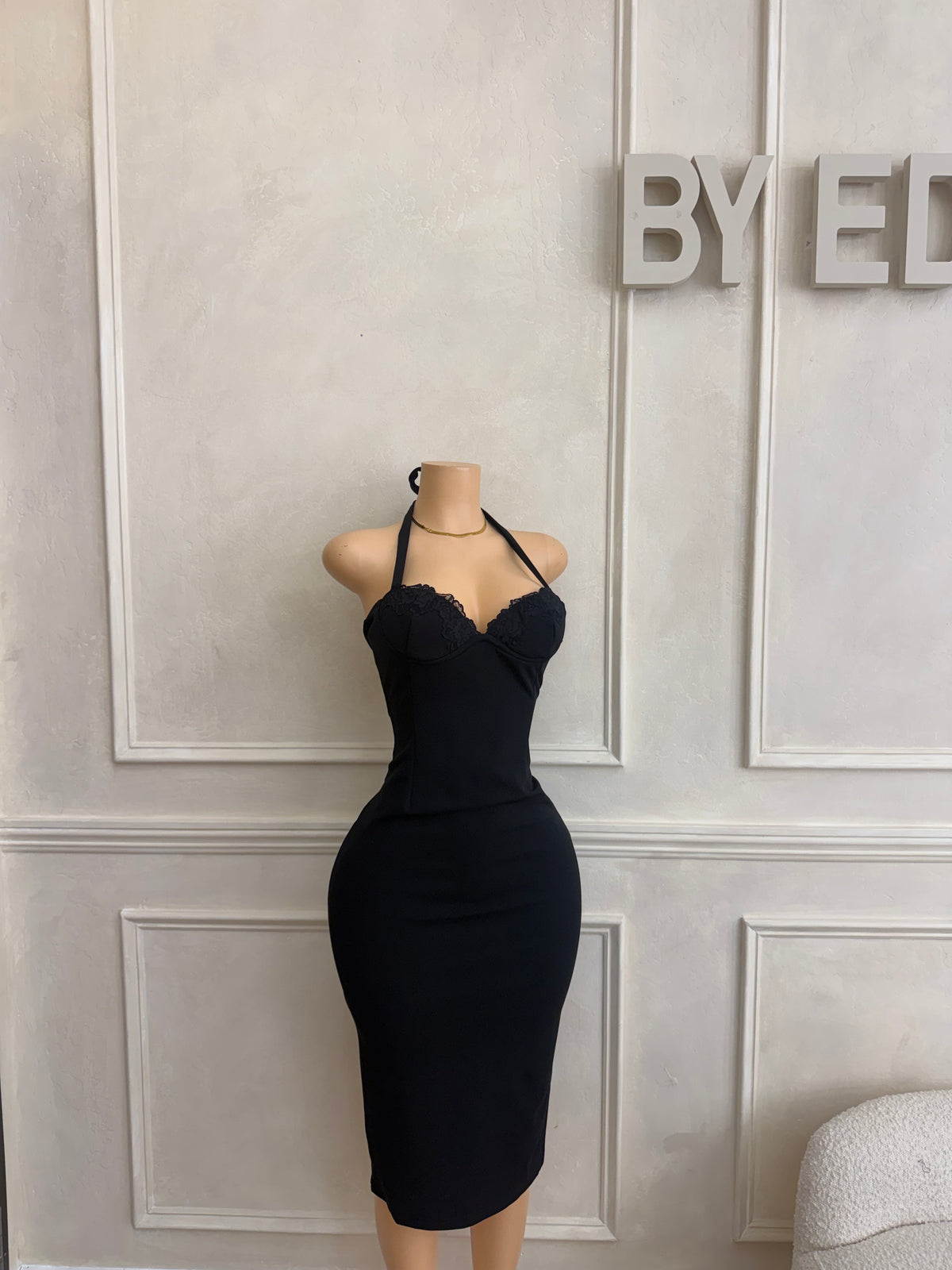 Black lace midi dress