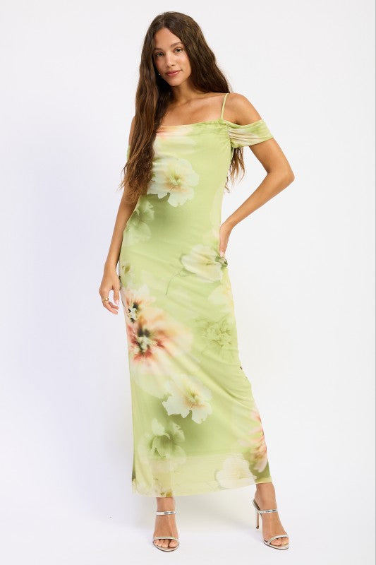 Off shoulder mesh maxi dress