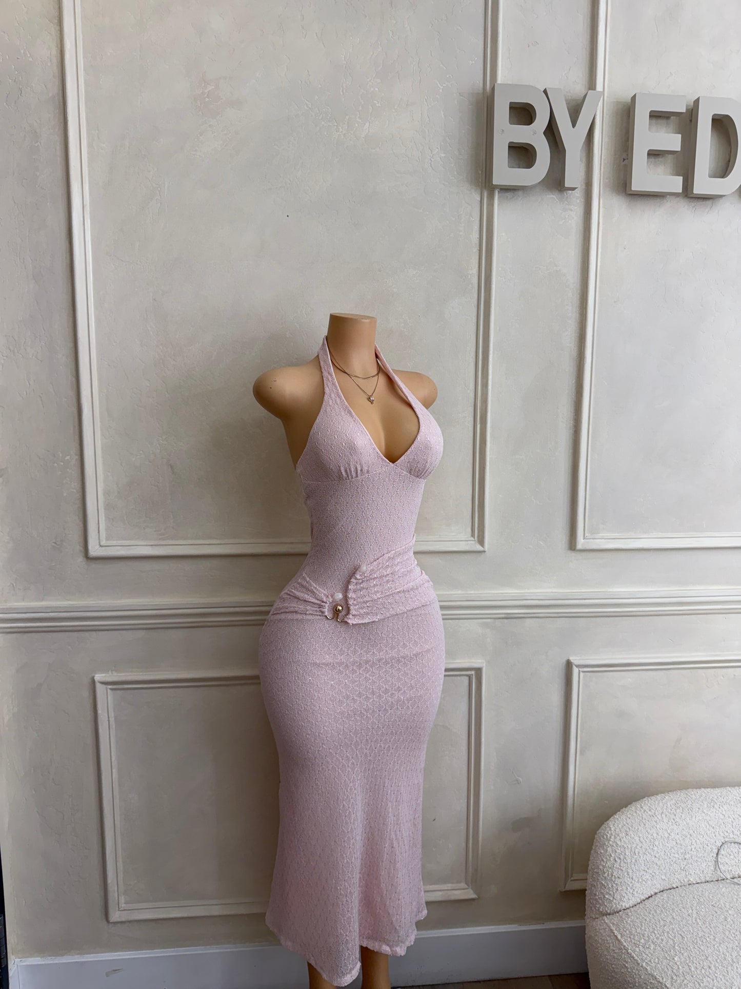 Pink halter maxi dress
