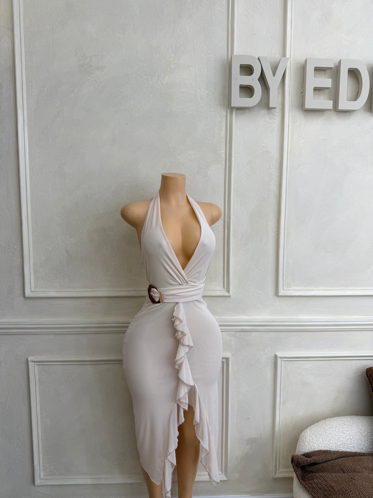 Cream midi ruffle dress