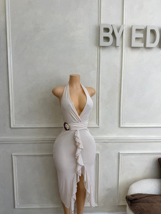 Cream midi ruffle dress