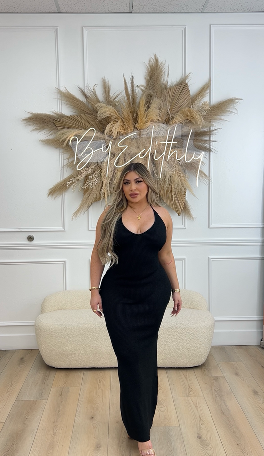 Black halter maxi dress