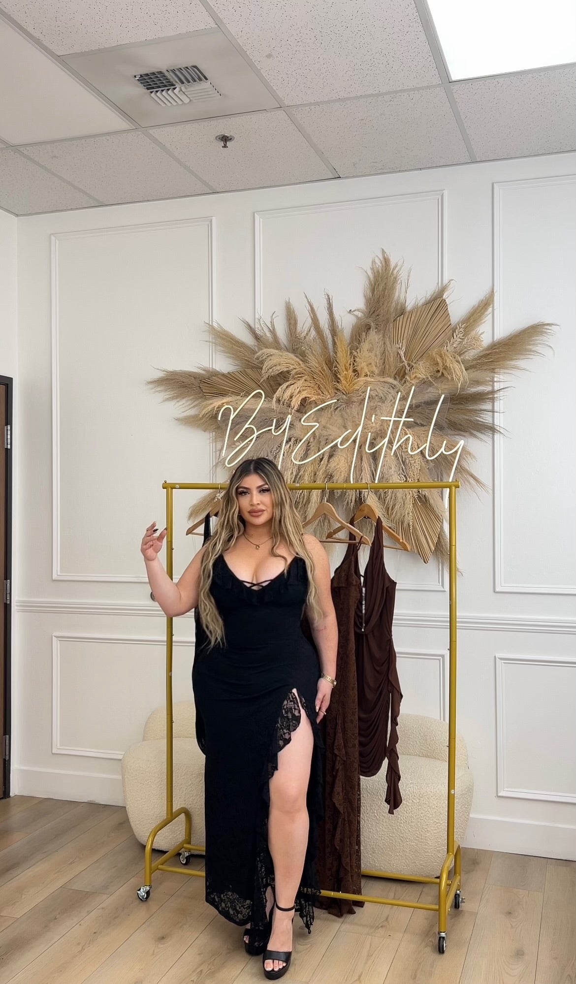 Black lace ruffle dress