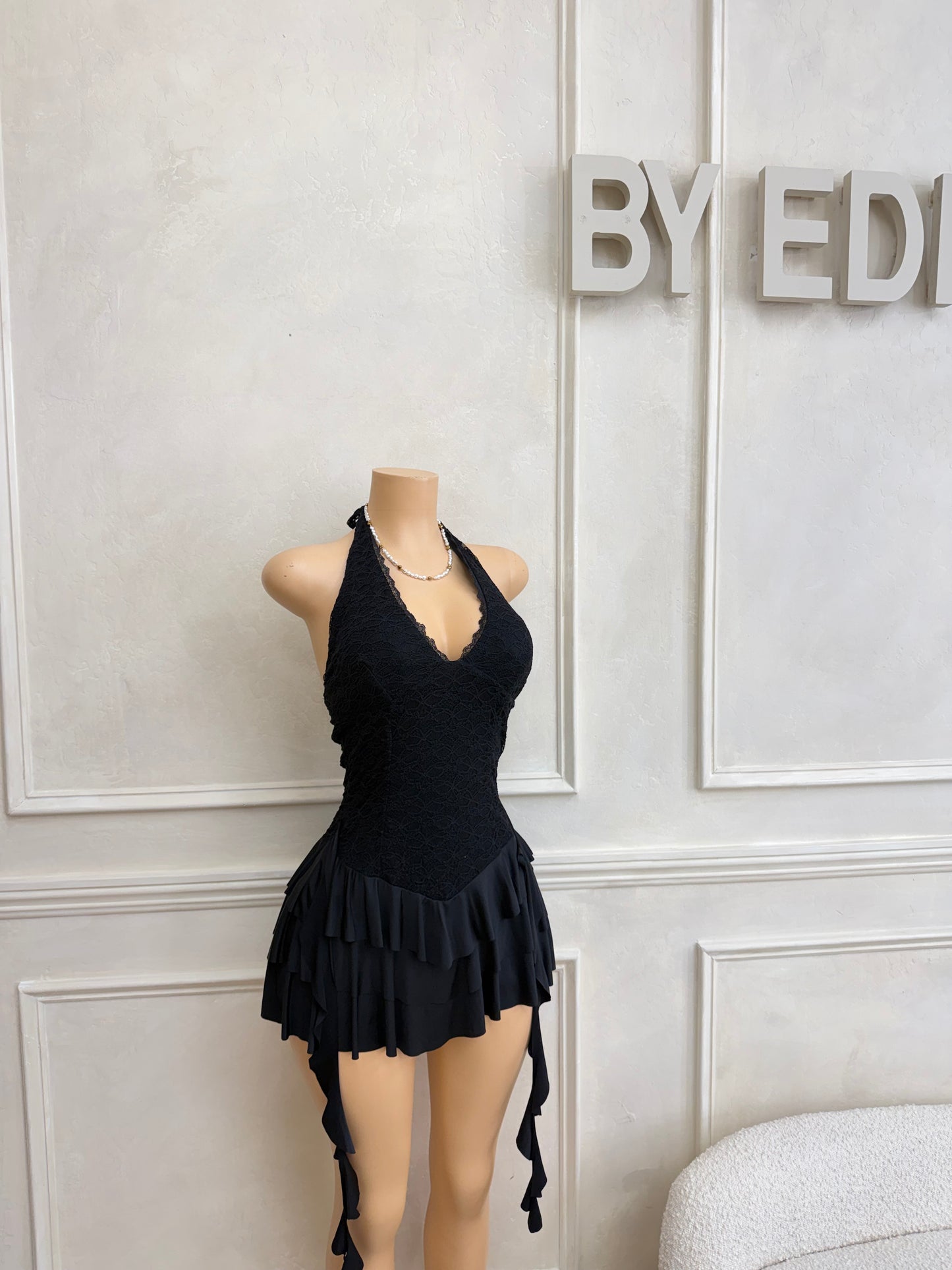 Black halter dress with shorts