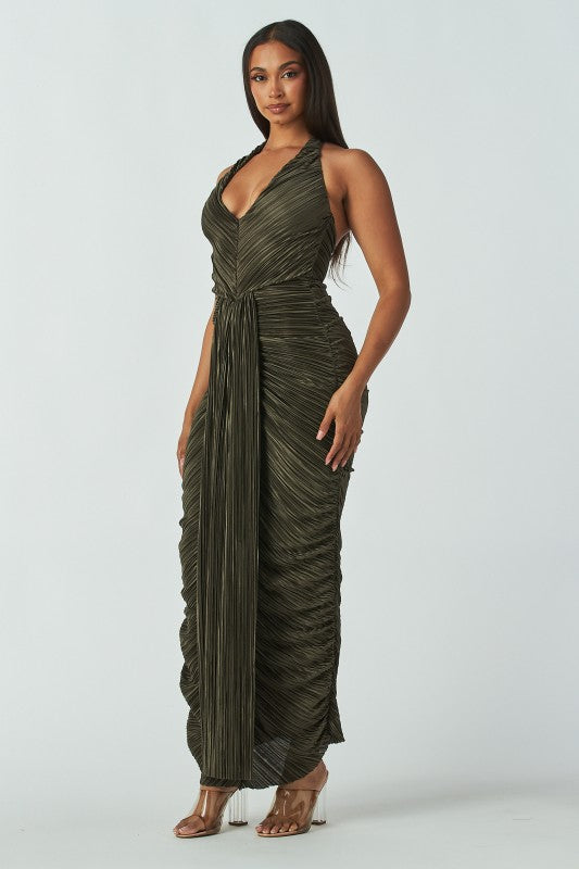 Amethyst glow halter plisse maxi dress