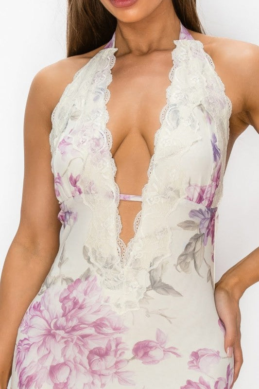 Floral printed halter neck midi dress