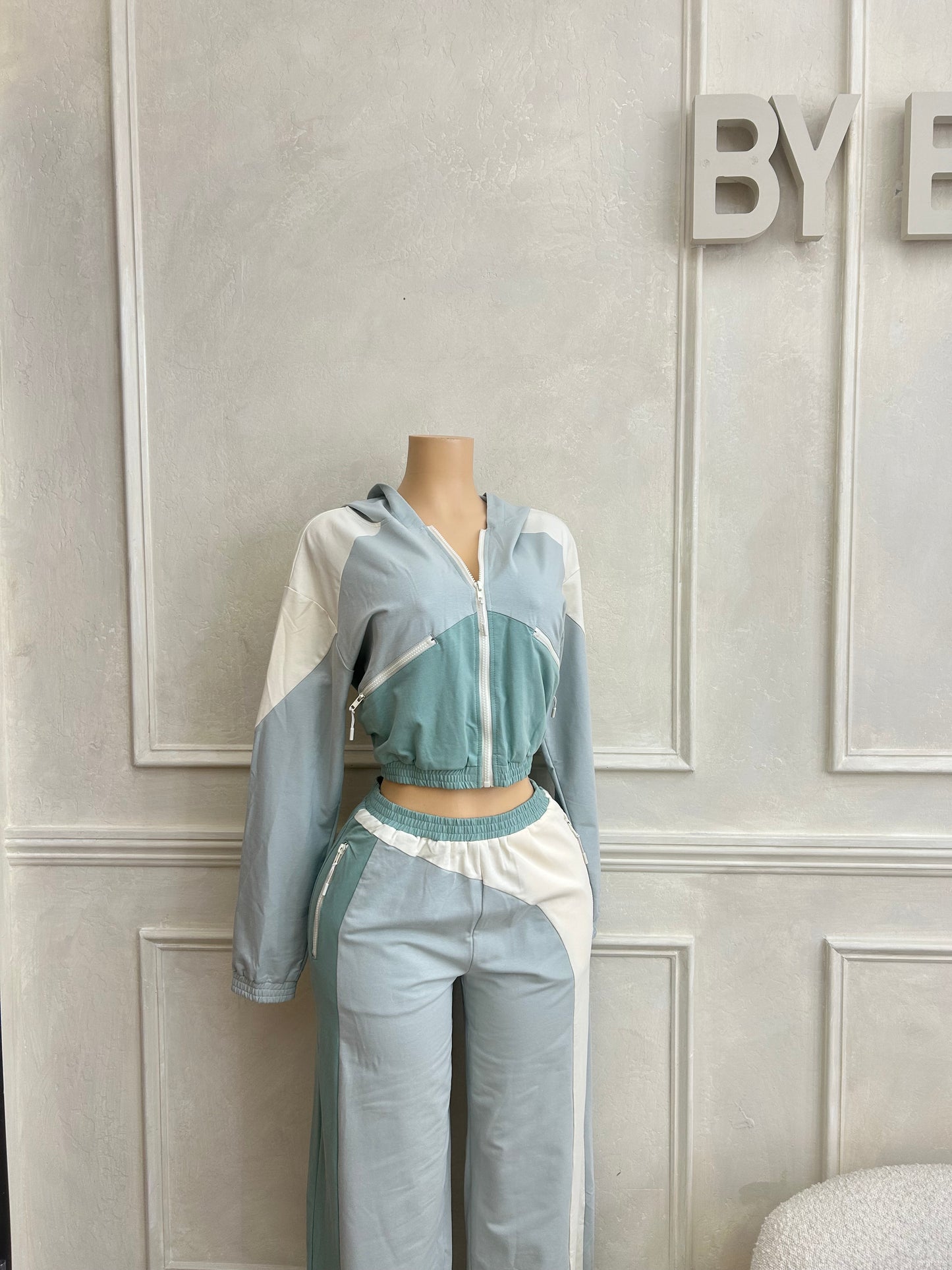 sage combo terry hoodie pant set