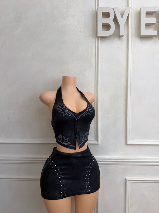Black halter skirt set