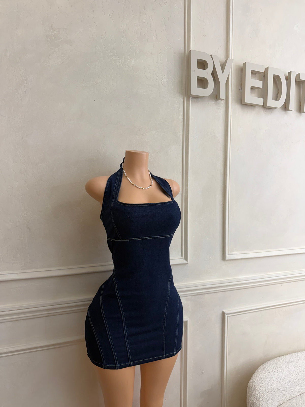 Dark wash contour denim dress