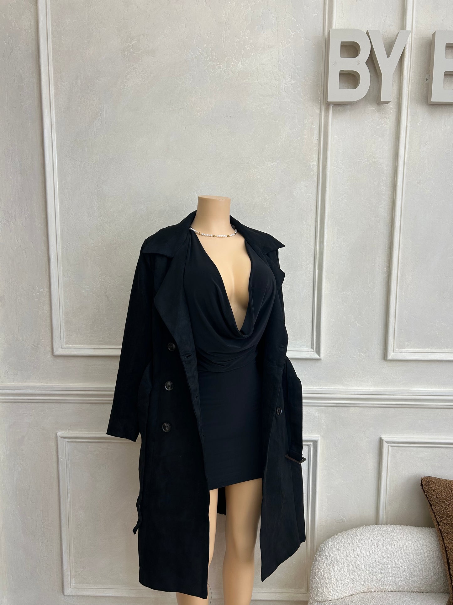Black suede trench coat