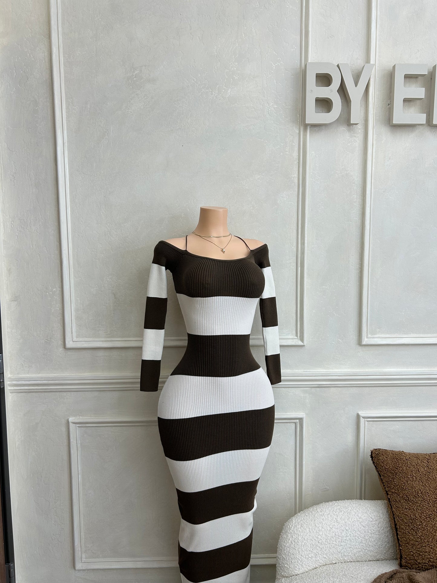 Brown strip maxi dress