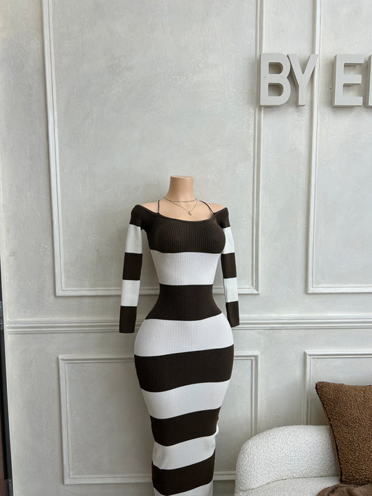 Brown strip maxi dress