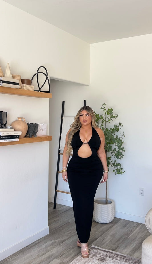 Black halter long dress